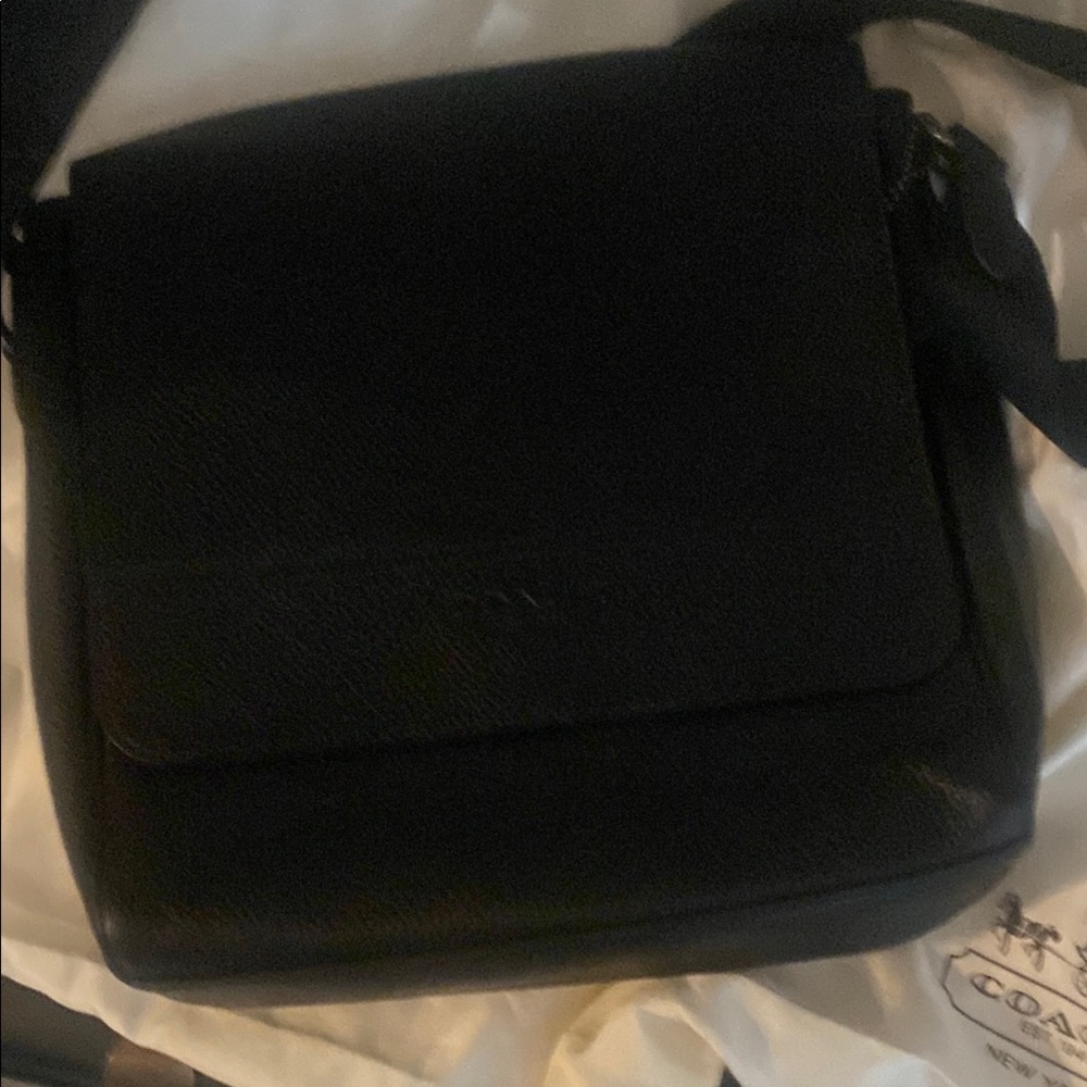 Coach Black Crossbody Bag with Textured Fabric and Zipper Closure